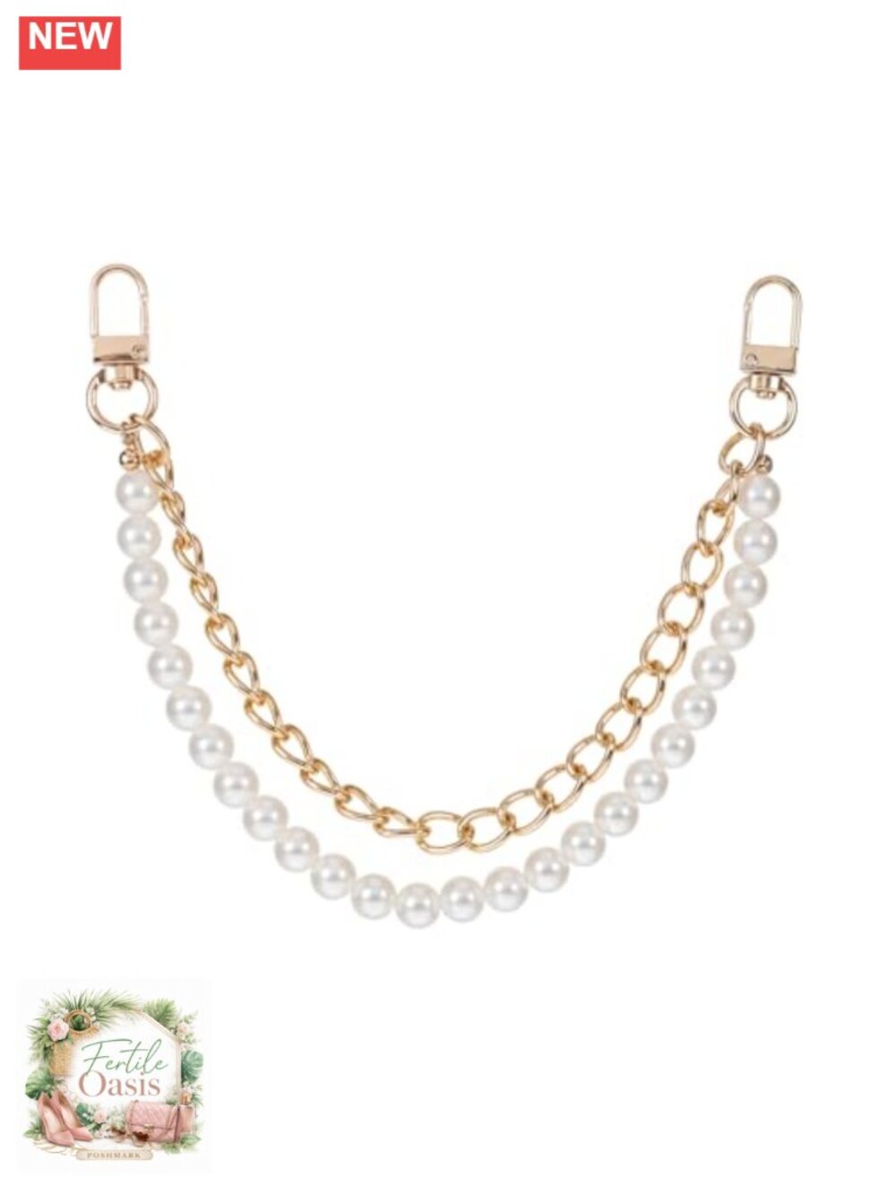 Pearl Purse Chain, Gold Bag Charm Double Chain Short Handle Replacement for